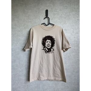 Vintage 2004 Jimi Hendrix‎ Felt Style Headshot Tan Psychedelic Band T-Shirt